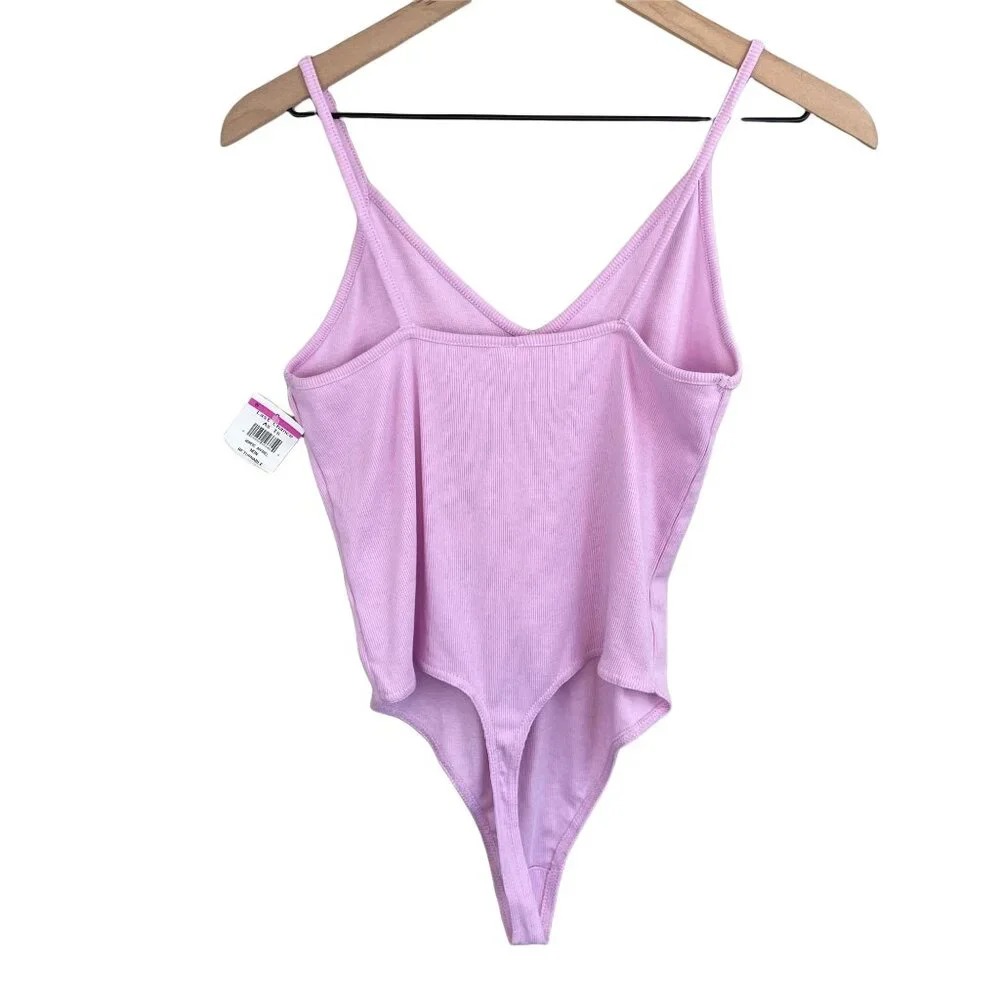 bp Nordstrom lavender pink bouquet v-neck ribbed thong tank top bodysuit medium - Picture 4 of 12